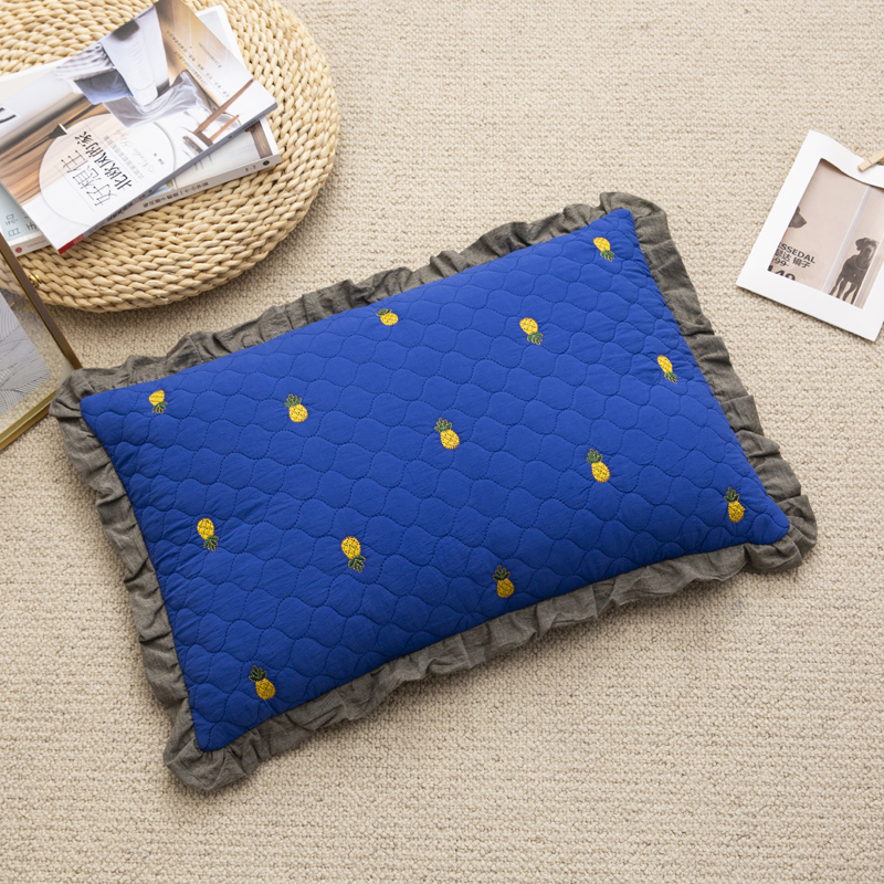 2022新款全棉砂洗菠萝花荞麦枕枕头枕芯35*55cm/个 菠萝-蓝色
