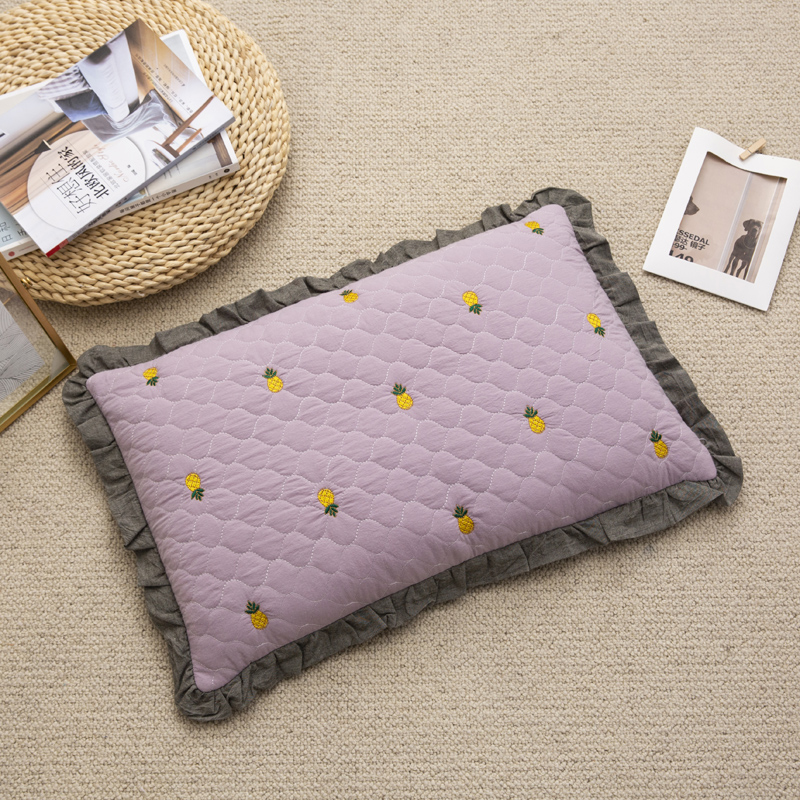 2022新款全棉砂洗菠萝花荞麦枕枕头枕芯35*55cm/个 菠萝-紫色