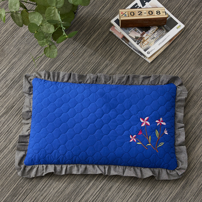 2022新款全棉砂洗刺绣荞麦枕枕头枕芯30*50cm/个 砂洗蓝色