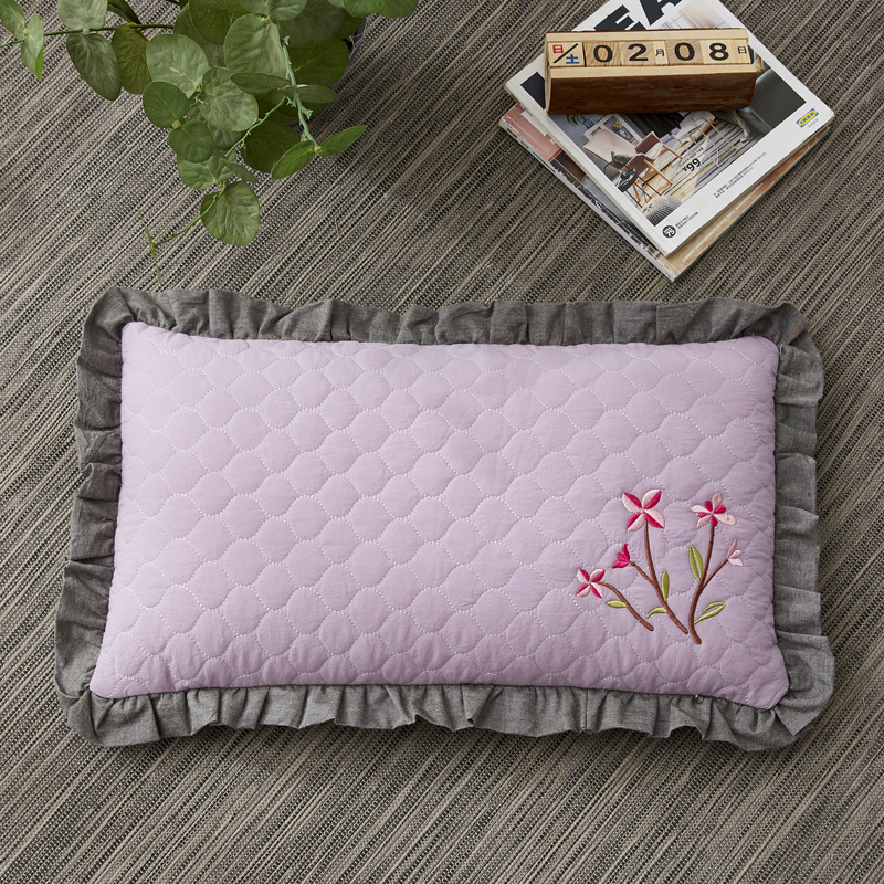 2022新款全棉砂洗刺绣荞麦枕枕头枕芯30*50cm/个 砂洗紫色