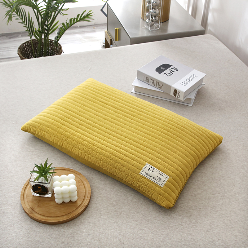 2023新款全棉砂洗荞麦枕方枕纯色荞麦枕 枕头枕芯40*60cm 砂洗方枕黄色