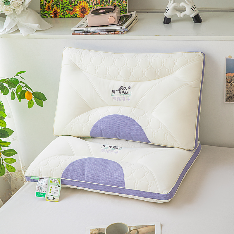 2024新款熊猫呼呼枕头枕芯乳胶层舒适枕枕头枕芯 48*74cm 熊猫呼呼-紫色