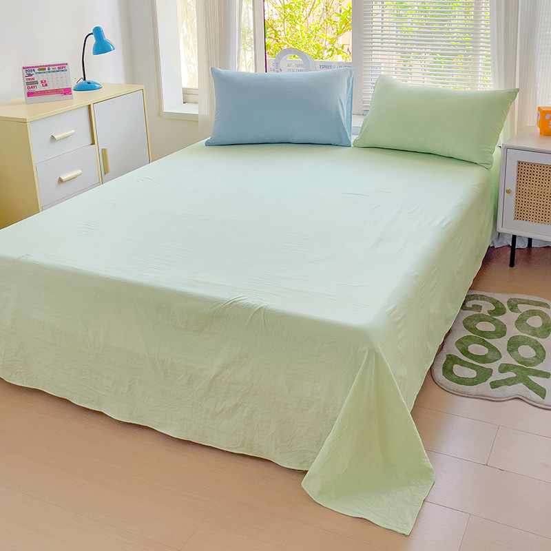 2024新款纯色A类水洗棉单床单 180*230cm 单床单 混搭-浅蓝藻绿