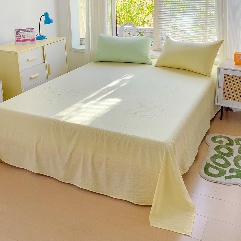 2024新款纯色A类水洗棉单床单 180*230cm 单床单 混搭-藻绿黄