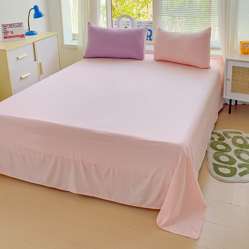 2024新款纯色A类水洗棉单床单 180*230cm 单床单 混搭-紫粉
