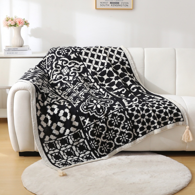 2024新款半边绒针织毯休闲沙发毯毛毯盖毯-尚河图 130*170 黑色
