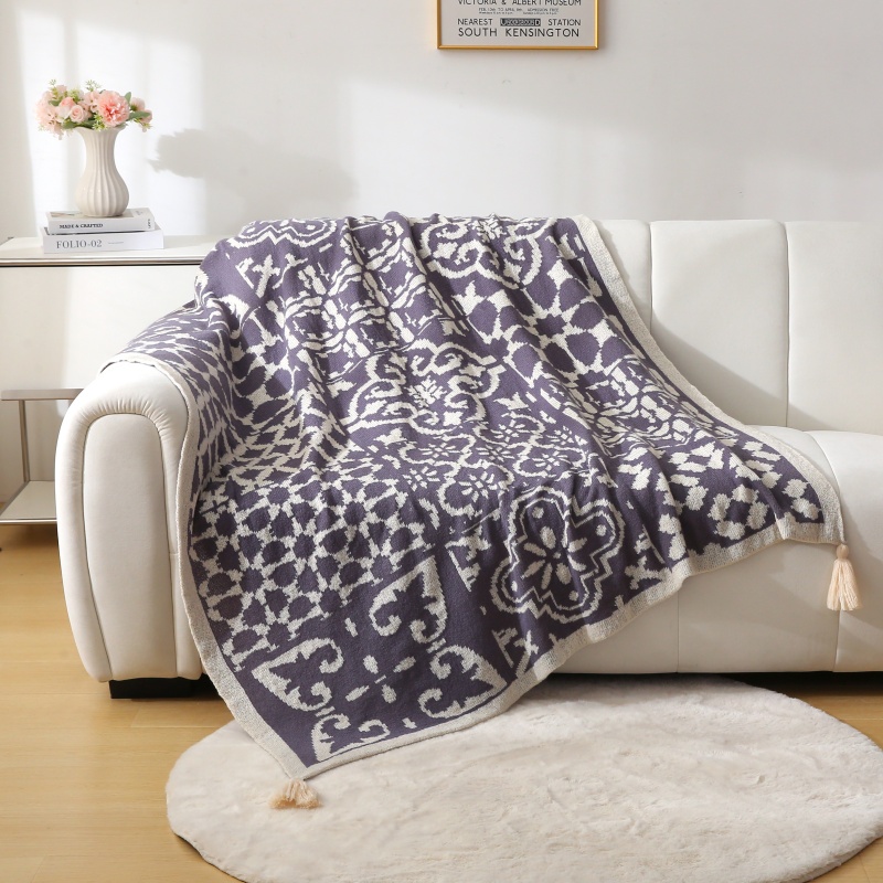 2024新款半边绒针织毯休闲沙发毯毛毯盖毯-尚河图 130*170 紫萝蓝
