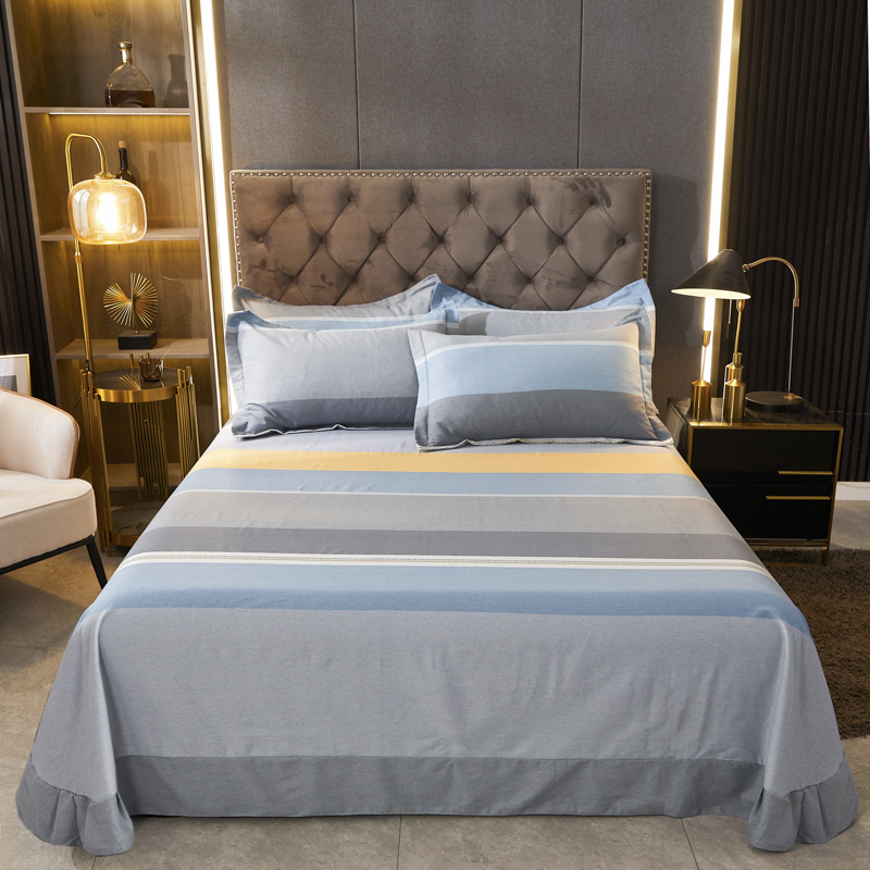 2022新款全棉磨毛印花四件套系列单品床单 230*250cm单件床单 欧式条纹-蓝