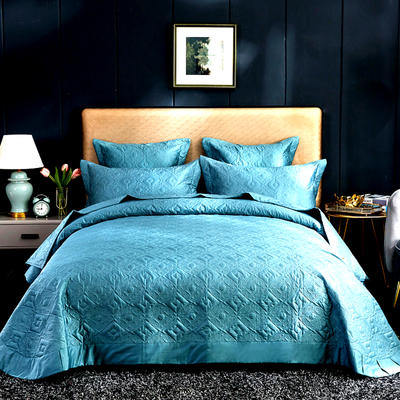 2020秋冬新品   极柔长绒棉抑菌绗缝床盖三件套 1.8m（6英尺）床三件套 午夜蓝