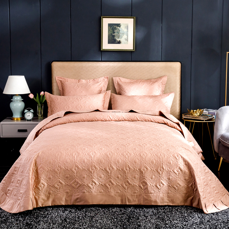2020秋冬新品   极柔长绒棉抑菌绗缝床盖三件套 1.8m（6英尺）床三件套 香槟金
