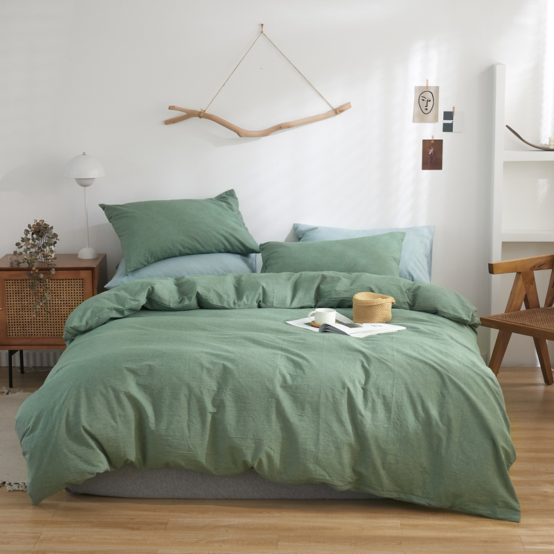 新款色织水洗棉四件套基础款经典花色 1.5m床单款四件套 绿素色