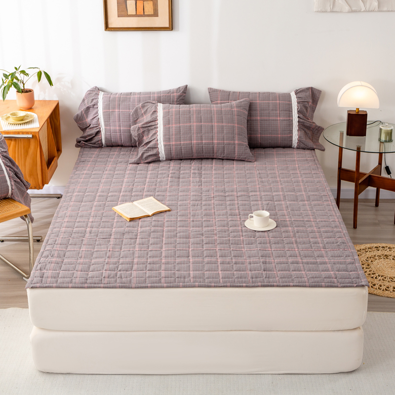 2023新款全棉色织水洗棉床垫床褥--香格里拉系列 床垫90*200cm 香格里拉-豆沙紫
