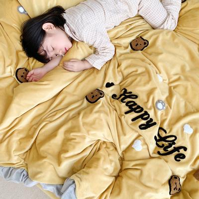 2019新款ins宝宝绒套件（实拍图） 1.5m（5英尺）床 泰迪熊姜黄