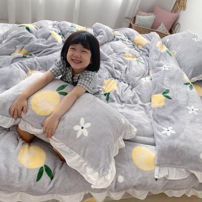 2019新款Chic少女花边牛奶绒套件-实拍图 1.8m床单款 清新橘子