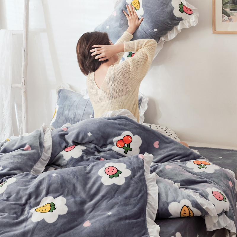 2019新款Chic少女花边牛奶绒套件-影棚图 1.8m床单款 趣味水果