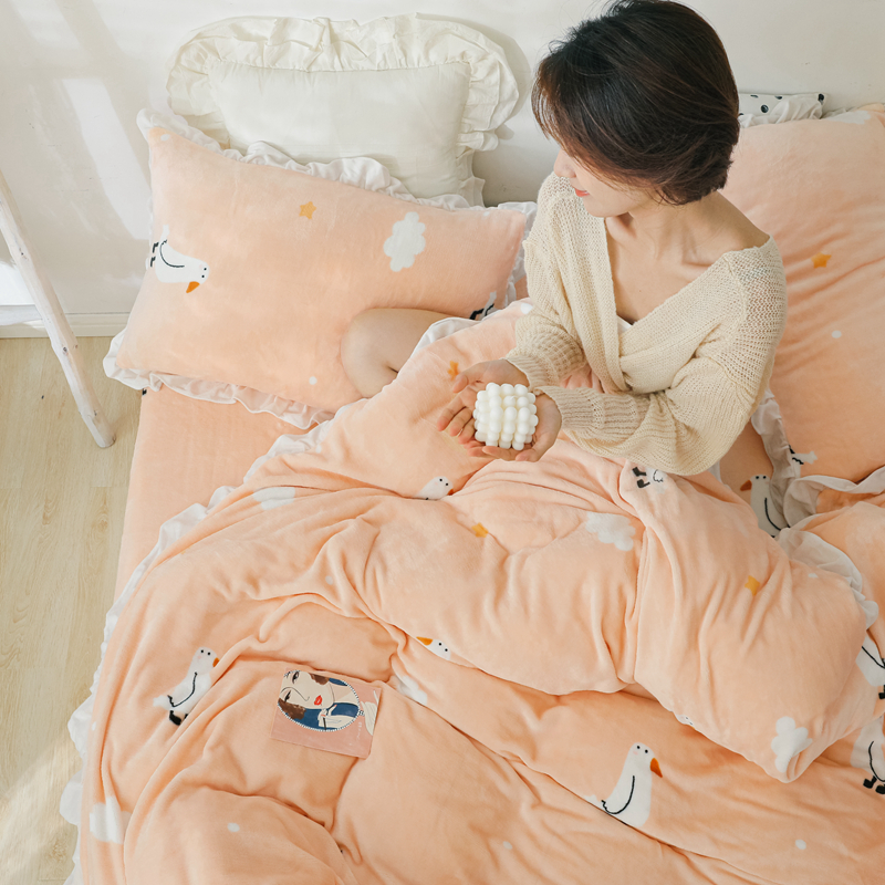 2019新款Chic少女花边牛奶绒套件-影棚图 1.8m床单款 童趣