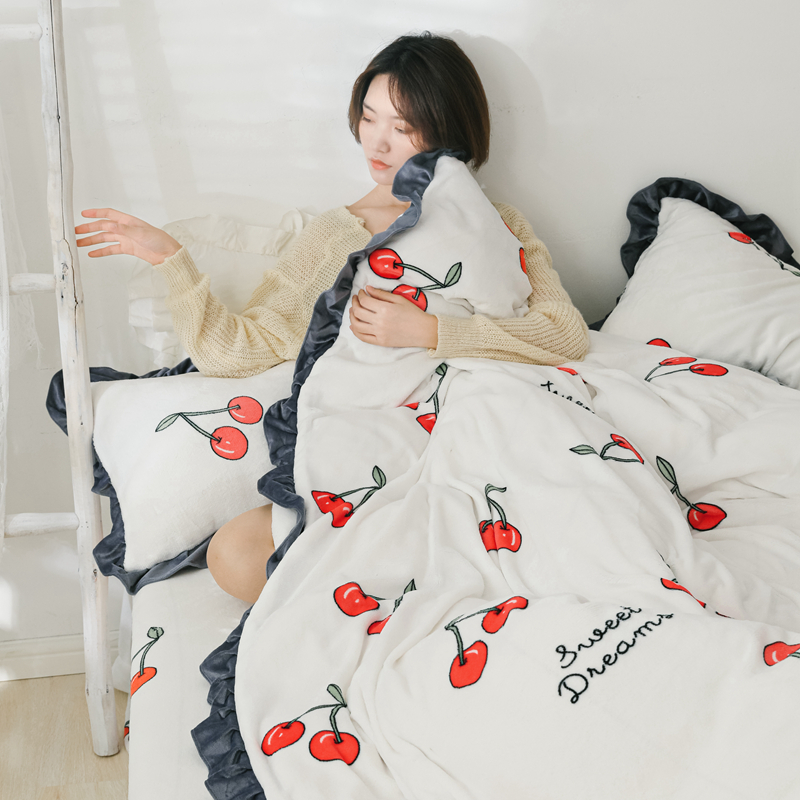 2019新款Chic少女花边牛奶绒套件-影棚图 1.8m床单款 樱桃