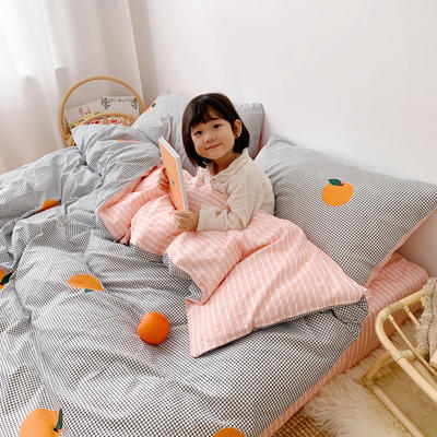 2019新款ins网红纯棉套件四件套 1.5m（5英尺）床单款 格子橙