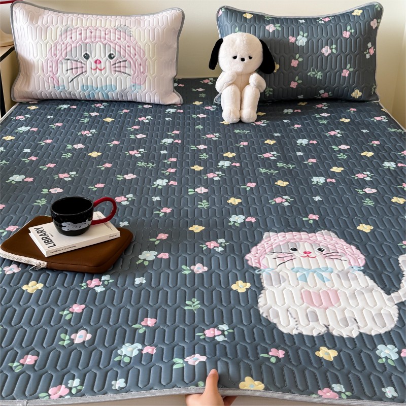 2025新款A类凉感丝数码印花ins大版卡通凉席三件套