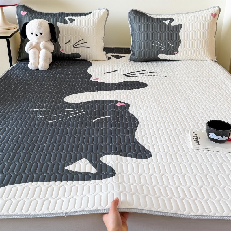 2025新款A类凉感丝数码印花ins大版卡通凉席三件套