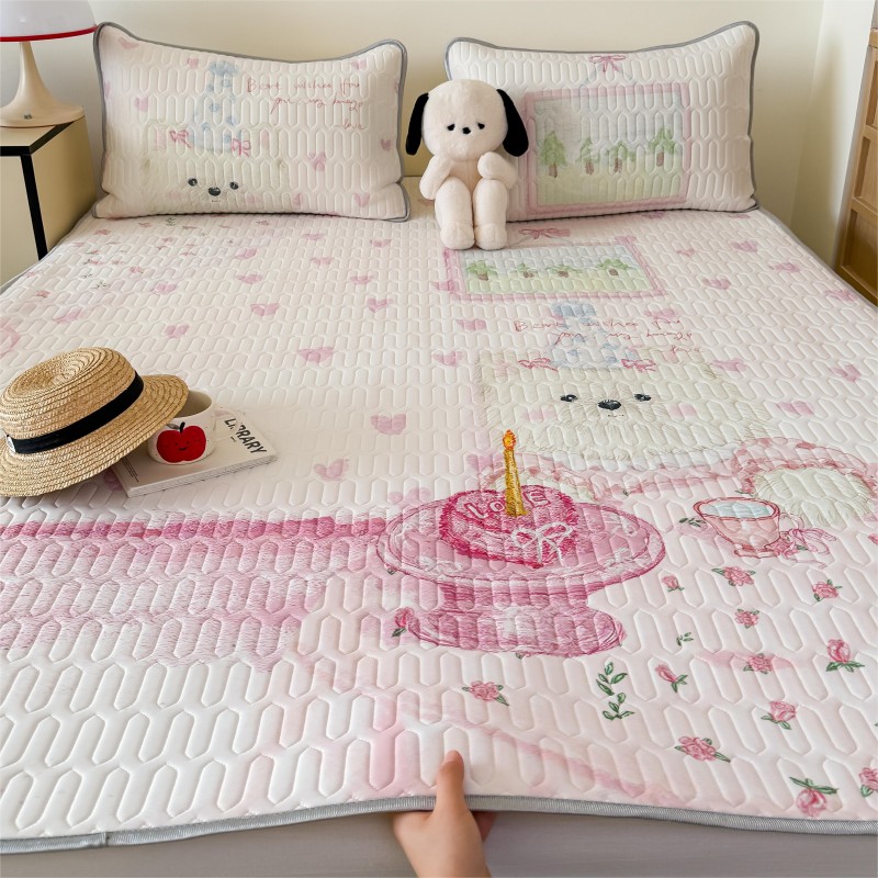 2025新款A类凉感丝数码印花ins大版卡通凉席三件套