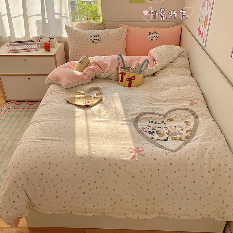 2025新款ins韩系童趣毛巾绣云朵棉四件套