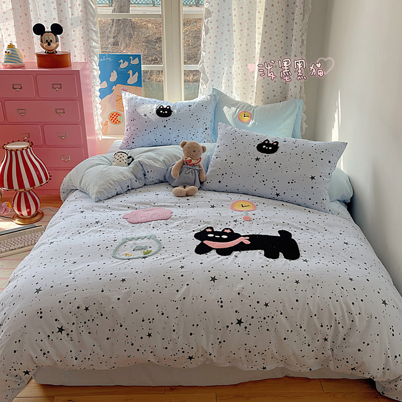 2025新款ins韩系童趣毛巾绣云朵棉四件套