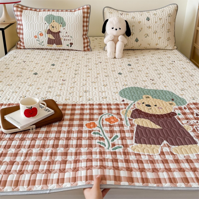 2025新款A类凉感丝数码印花ins大版卡通凉席三件套