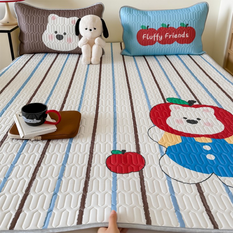 2025新款A类凉感丝数码印花ins大版卡通凉席三件套