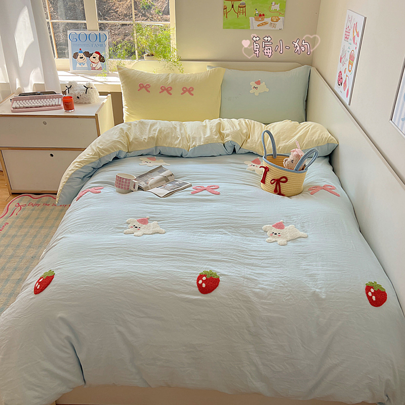 2025新款ins韩系童趣毛巾绣云朵棉四件套