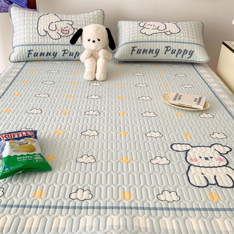 2025新款A类凉感丝数码印花ins大版卡通凉席三件套