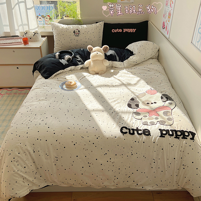 2025新款ins韩系童趣毛巾绣云朵棉四件套