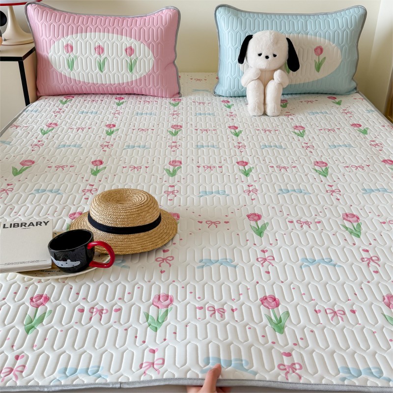 2025新款A类凉感丝数码印花ins大版卡通凉席三件套