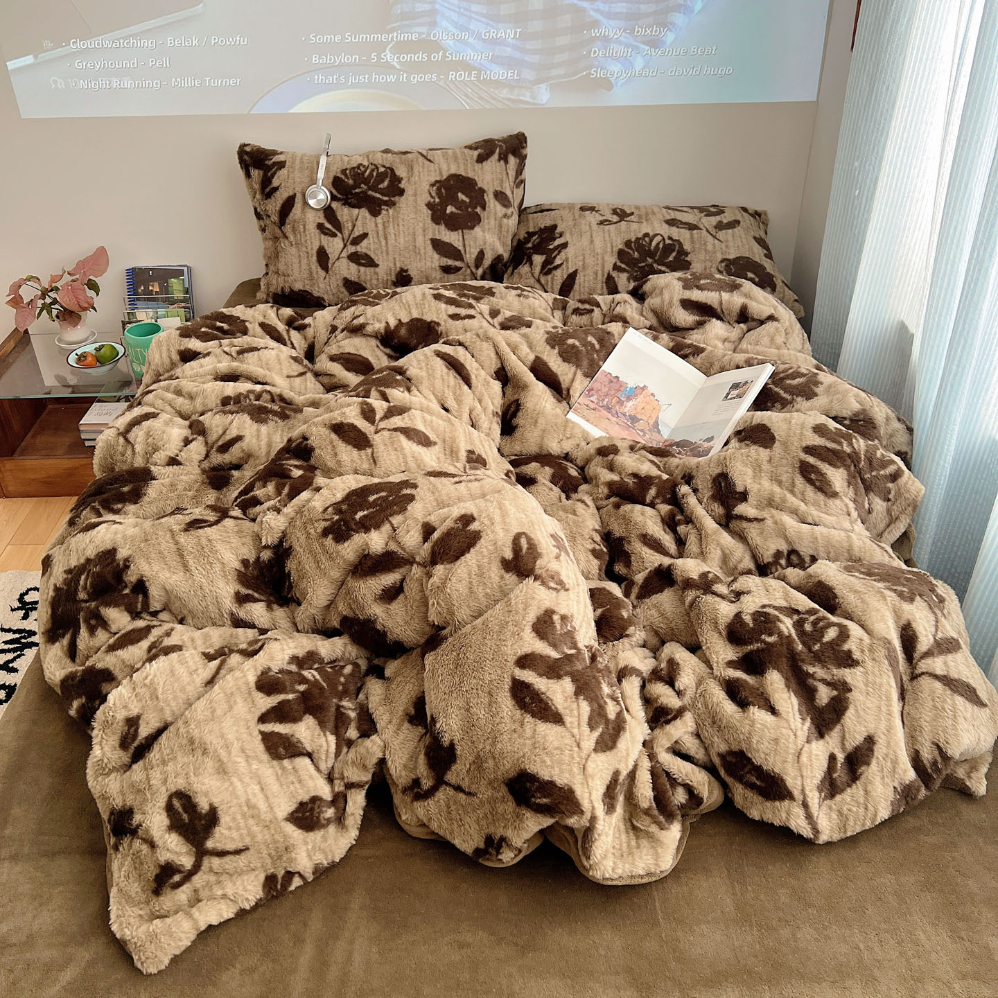 2025新款美拉德兔毛四件套 花语