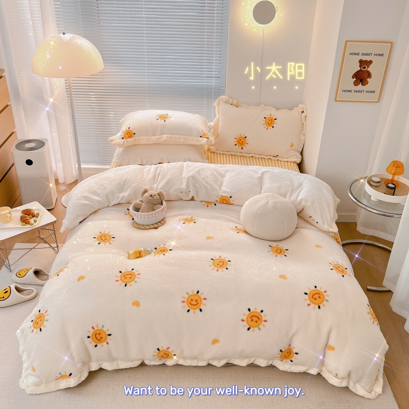 2021新款A版泰迪羊羔绒B版牛奶绒ins风韩国系列套件拍法二 1.5m床单款四件套 小太阳