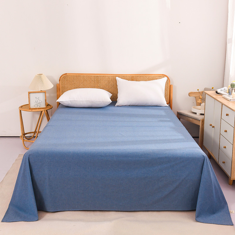 2024新款色织全棉水洗棉床单单品枕套被套 160*230cm单床单 素色风尚-蓝