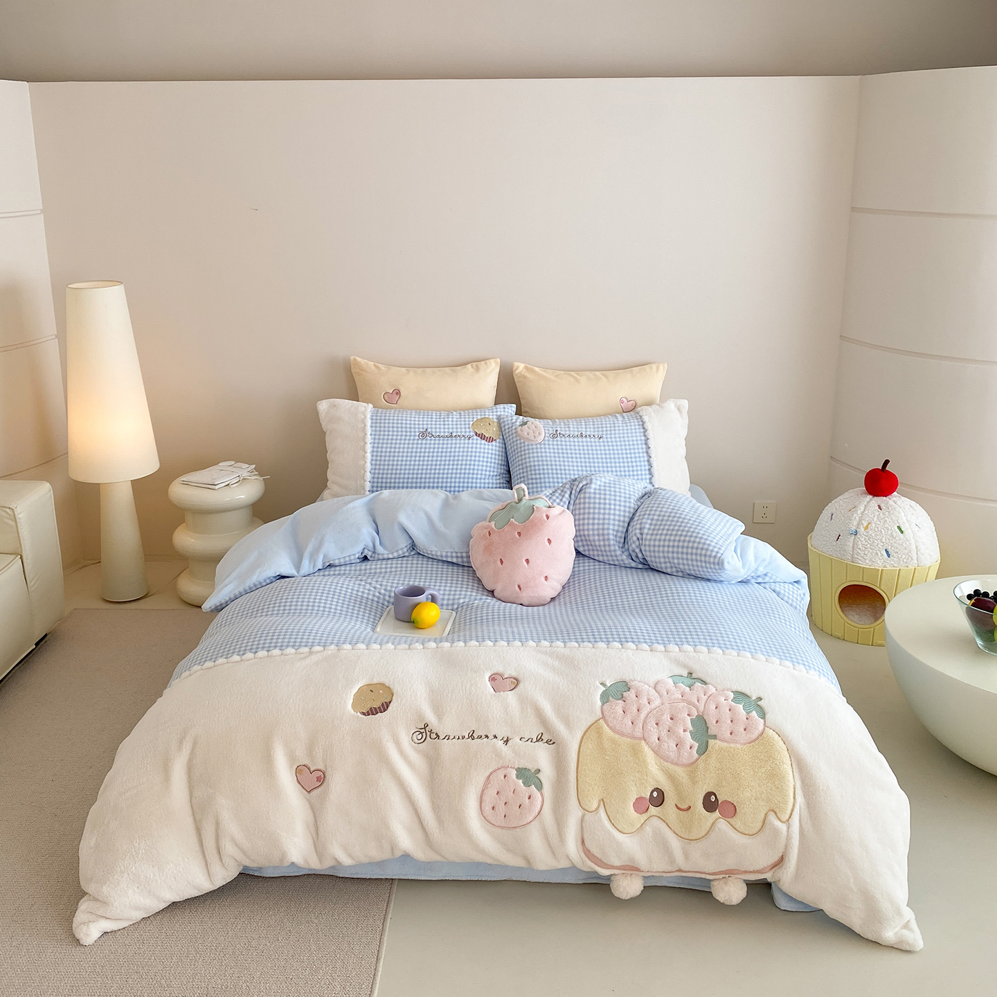 2025秋冬新款兔毛绒四件套-甜甜蛋糕 甜甜蛋糕-蓝