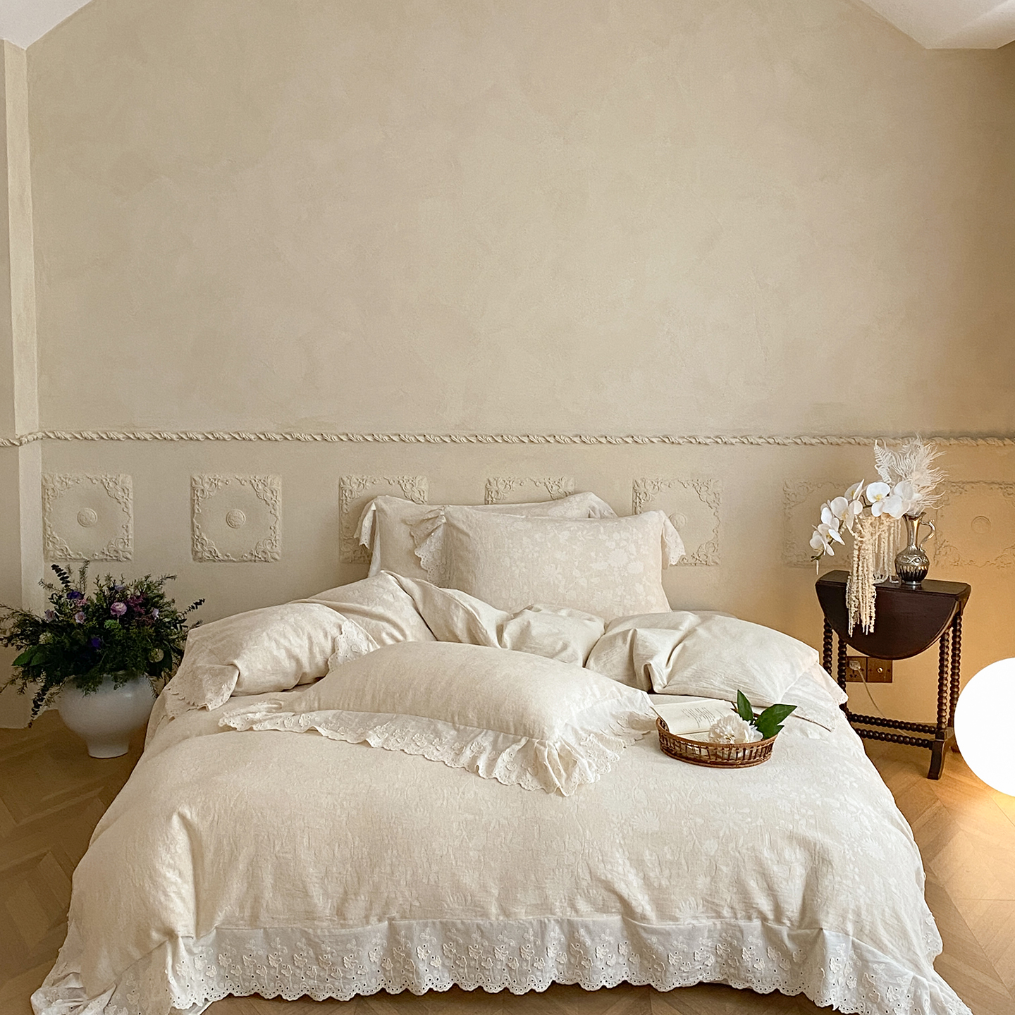 2025新款棉麻提花四件套-花边款 栖蝶