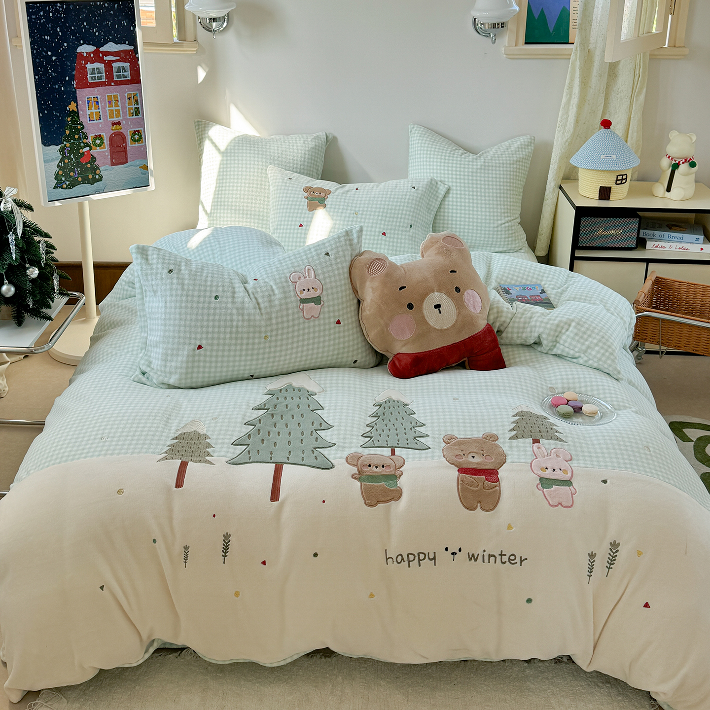 2025新款亲肤舒适牛奶绒四件套-下雪天 下雪天