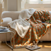 新款定制款文艺提花羊羔绒保暖毛毯 小花系列 110*140cm 橘