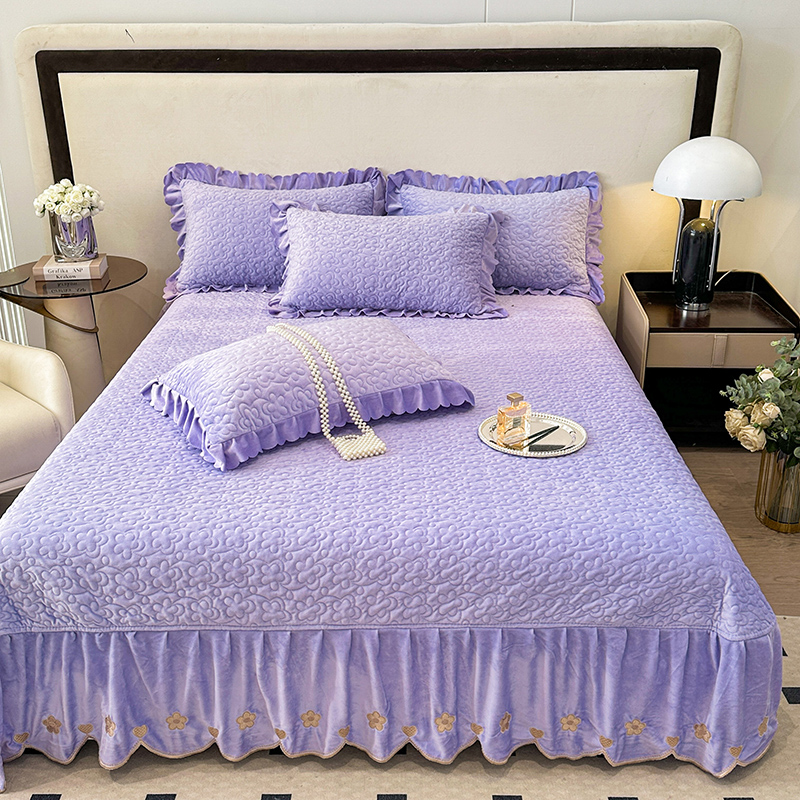 苏米娜高克重婴儿绒夹棉单床盖230g全消光牛奶绒床盖款三件套夹棉床盖款单件 单床盖（260*270cm） 单床盖玫瑰之恋--丁香紫