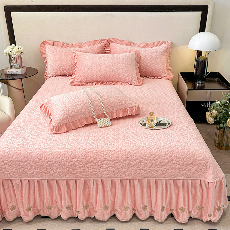 苏米娜高克重婴儿绒夹棉单床盖230g全消光牛奶绒床盖款三件套夹棉床盖款单件 单床盖（260*270cm） 单床盖玫瑰之恋--樱花粉
