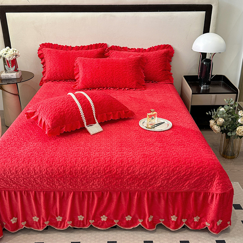 苏米娜高克重婴儿绒夹棉单床盖230g全消光牛奶绒床盖款三件套夹棉床盖款单件 单床盖（260*270cm） 玫瑰之恋--中国红