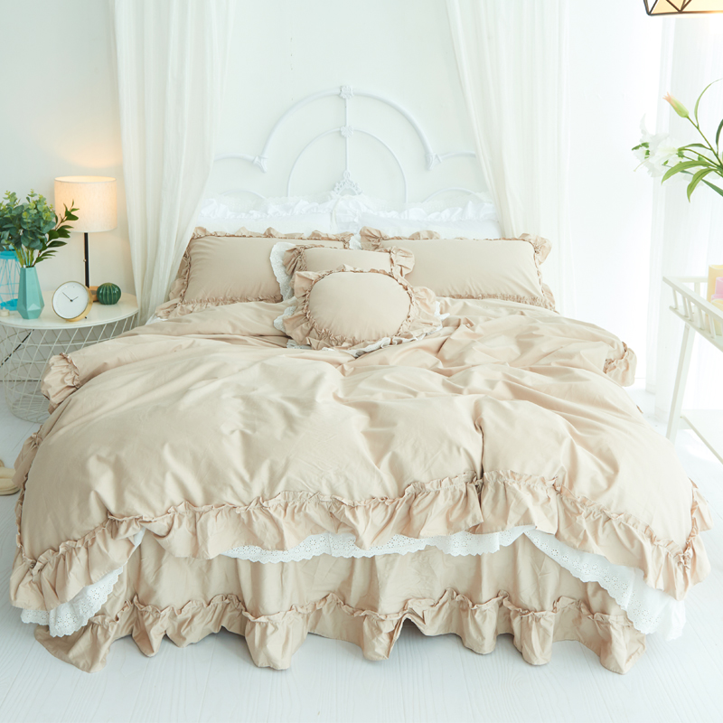 2018秋冬新款纯色系--公主佛系少女 4色（ 床裙式） 床裙款1.5m（5英尺）床 小配件圆枕