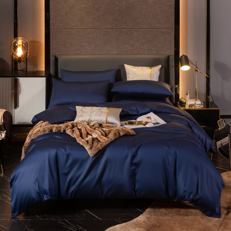 2020新款-素色长绒棉系列四件套 床单款1.8m（6英尺）床 藏青