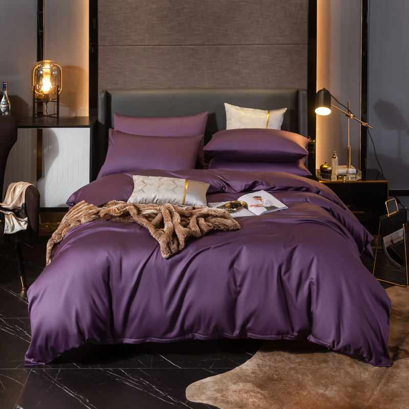 2020新款-素色长绒棉系列四件套 床单款1.8m（6英尺）床 帝王紫