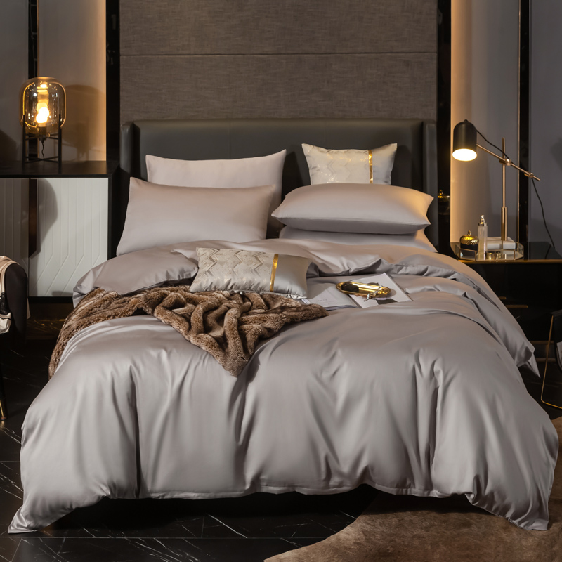 2020新款-素色长绒棉系列四件套 床单款1.8m（6英尺）床 银石灰