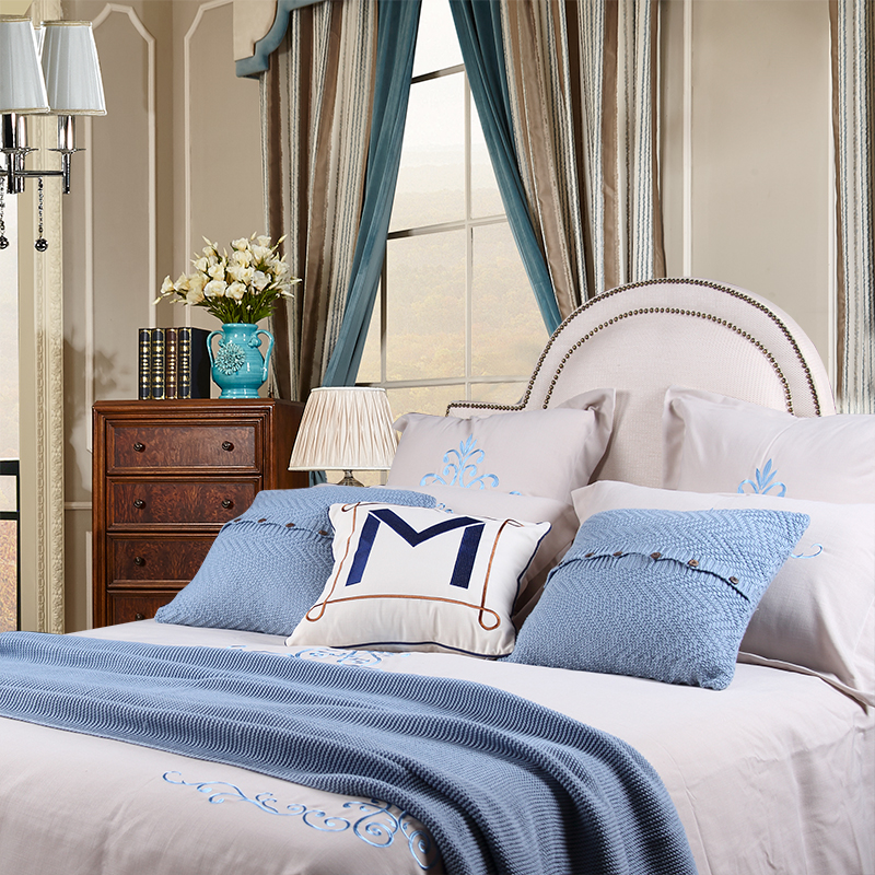 凯蒙家居淡色m绣美式样板房家居卖场床品