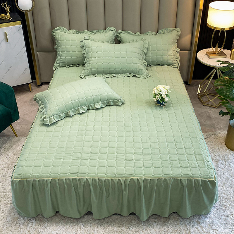 2023新款纯色夹棉床裙系列 150*200cm单床裙 森林绿