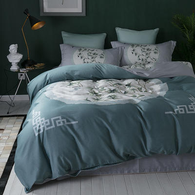 60长绒棉系列四件套 2.0m（6.6英尺）床 落木清和-深绿